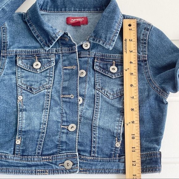 Arizona Jean Company Girls Button Closure Crop Denim Jean Jacket Size L 10/12 - Picture 8 of 12